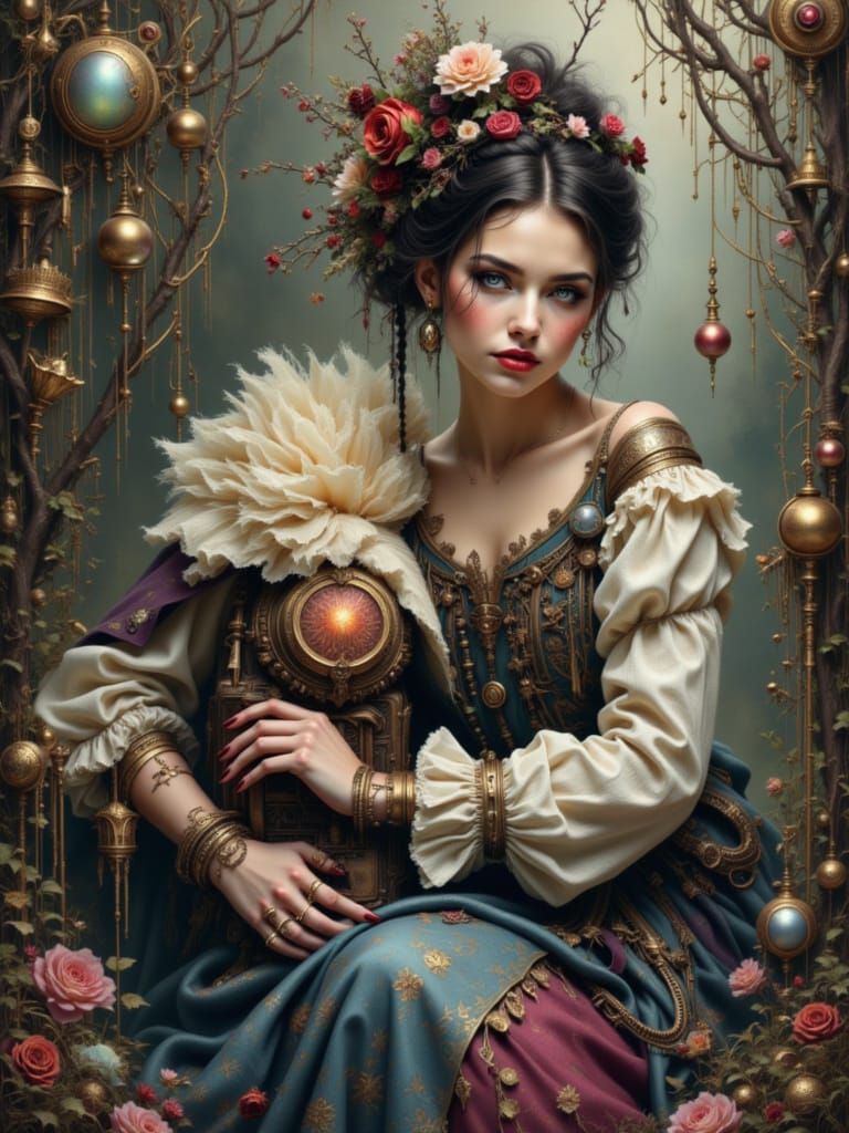 Contemplative Woman in Dreamlike Dwemerpunk Setting