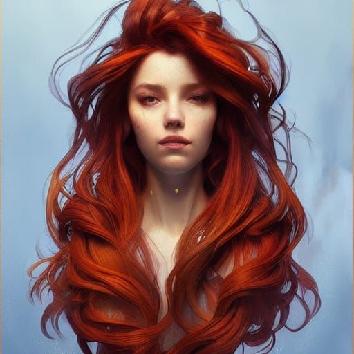 Fiery Haired Woman: Art Nouveau Portrait