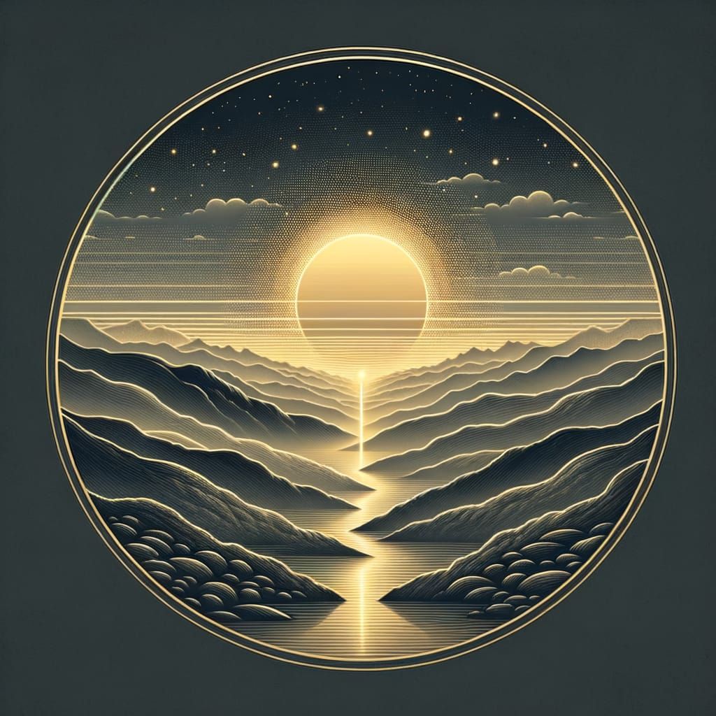 Golden Sunrise Over Textured Stone Landscape with Fog