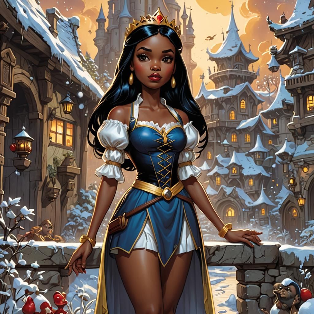 Chibi Black Snow White with Dwarfs in Comic Art