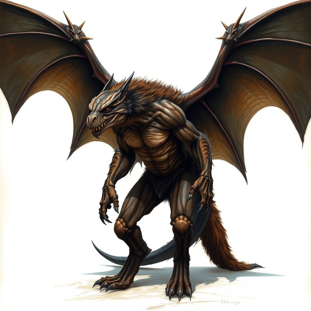 Surreal Reptilian Werewolf with Majestic Bat Wings
