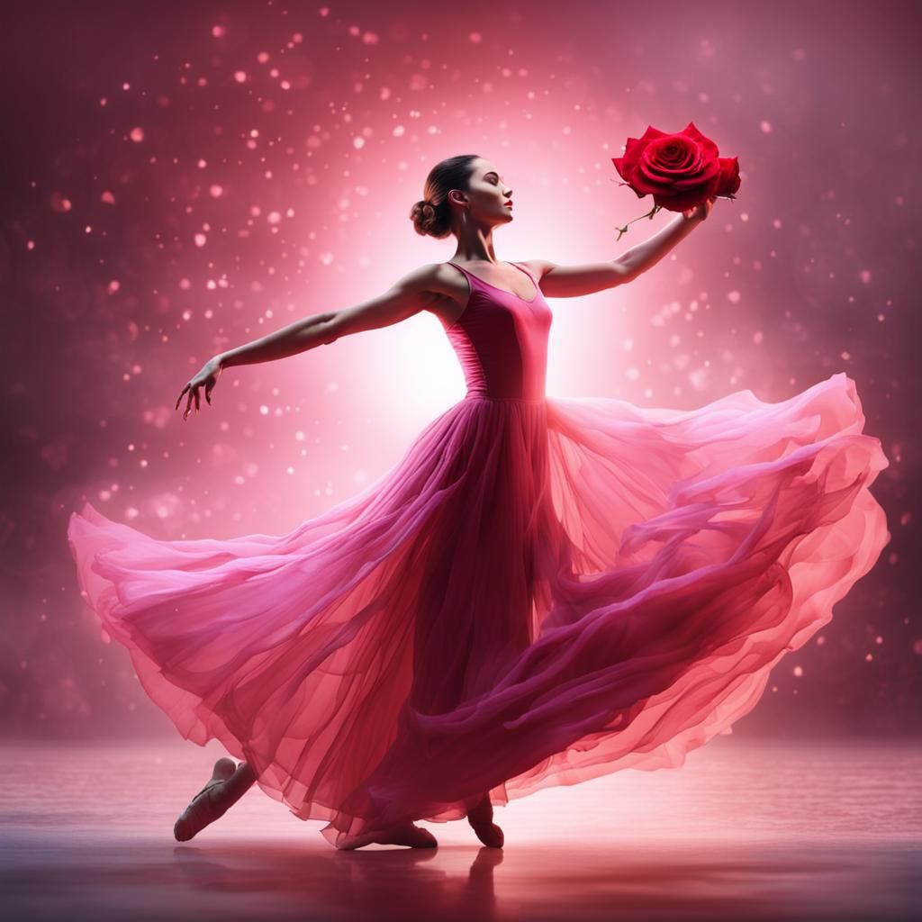 Ballerina Dancing with Rose Magic in Realistic Style