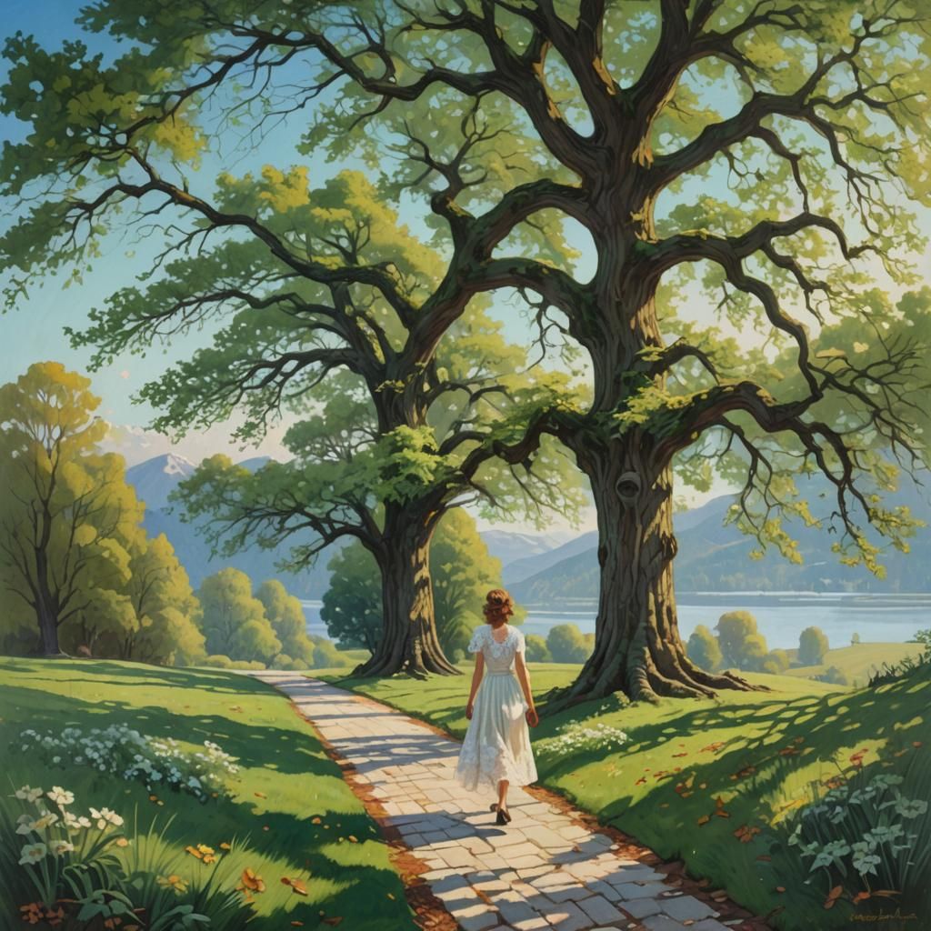 Bohemian Art Deco Garden Path in Evening Light