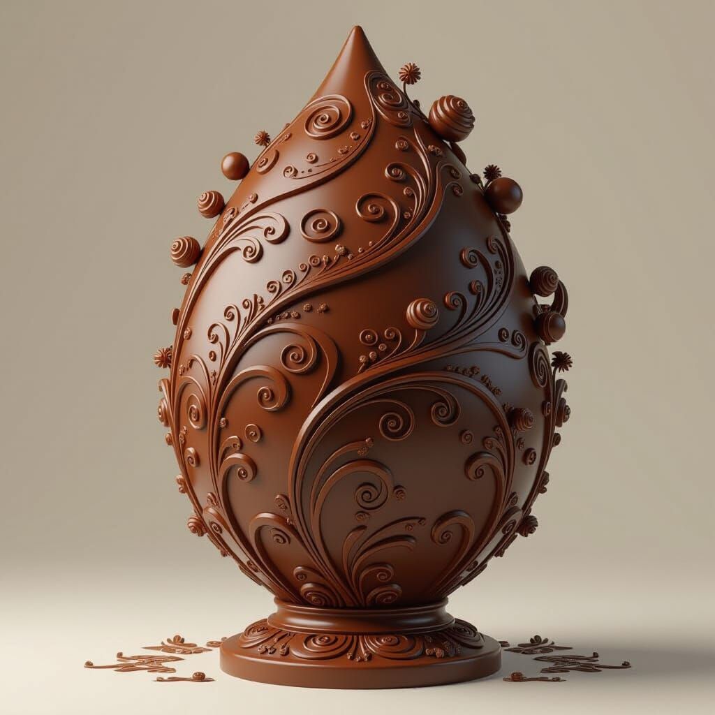 Ornate Chocolate Sculpture with Swirling Details