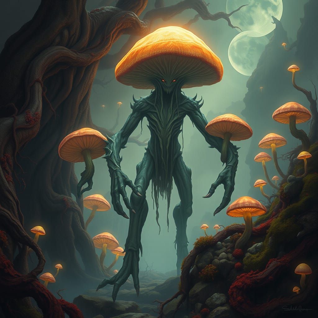 Enchanted Warrior Fungus Emerges in Mystical Realm