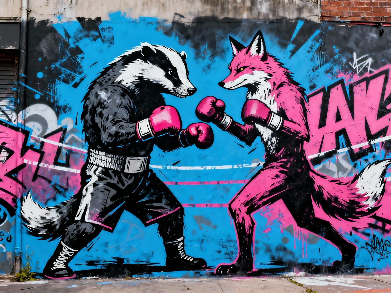 Street Art Mural: Badger vs Fox Boxing Match