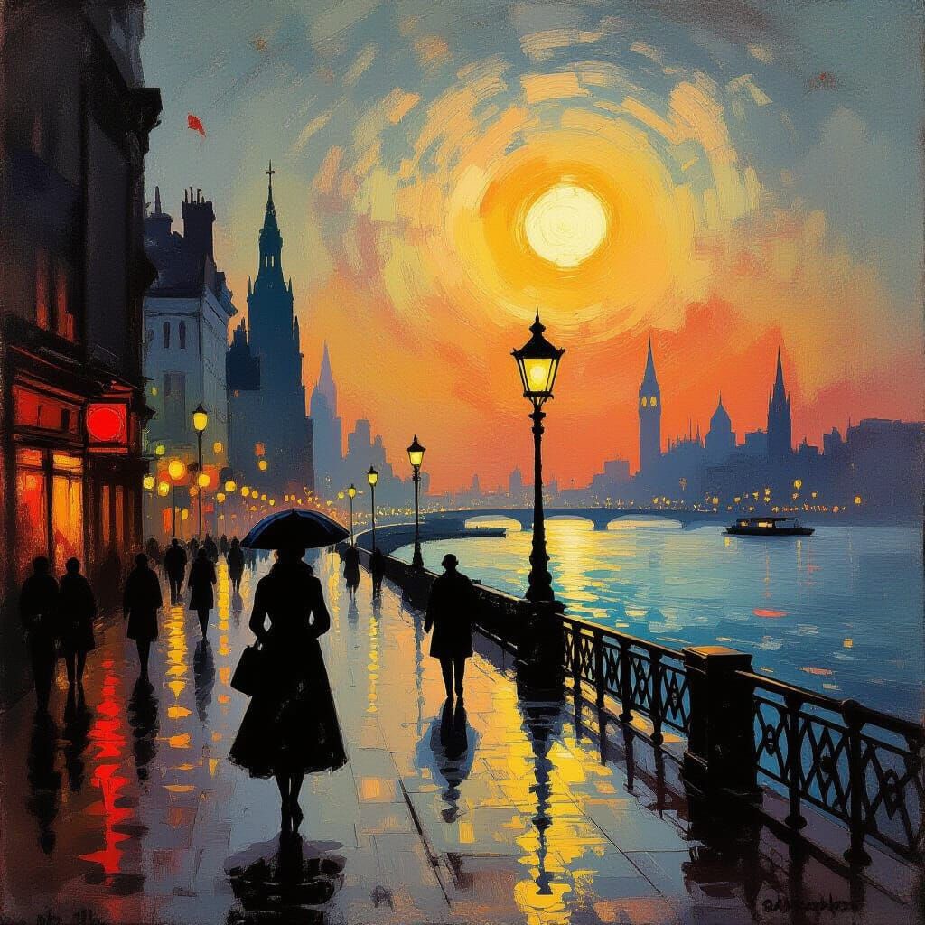 Eerie Sandman in City, Tonalist Thermal Image