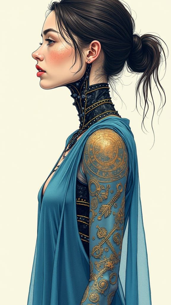 Cyborg Woman Portrait in Junji Ito Style