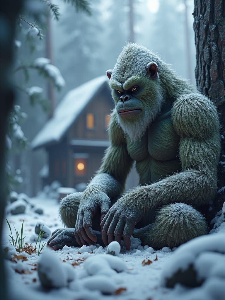 Yeti in Snowy Forest: Fantasy Concept Art
