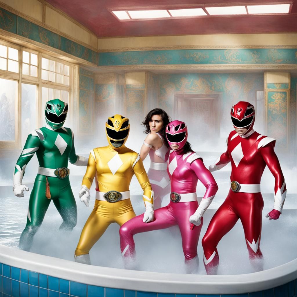 Power Rangers Relaxing in a Bathhouse