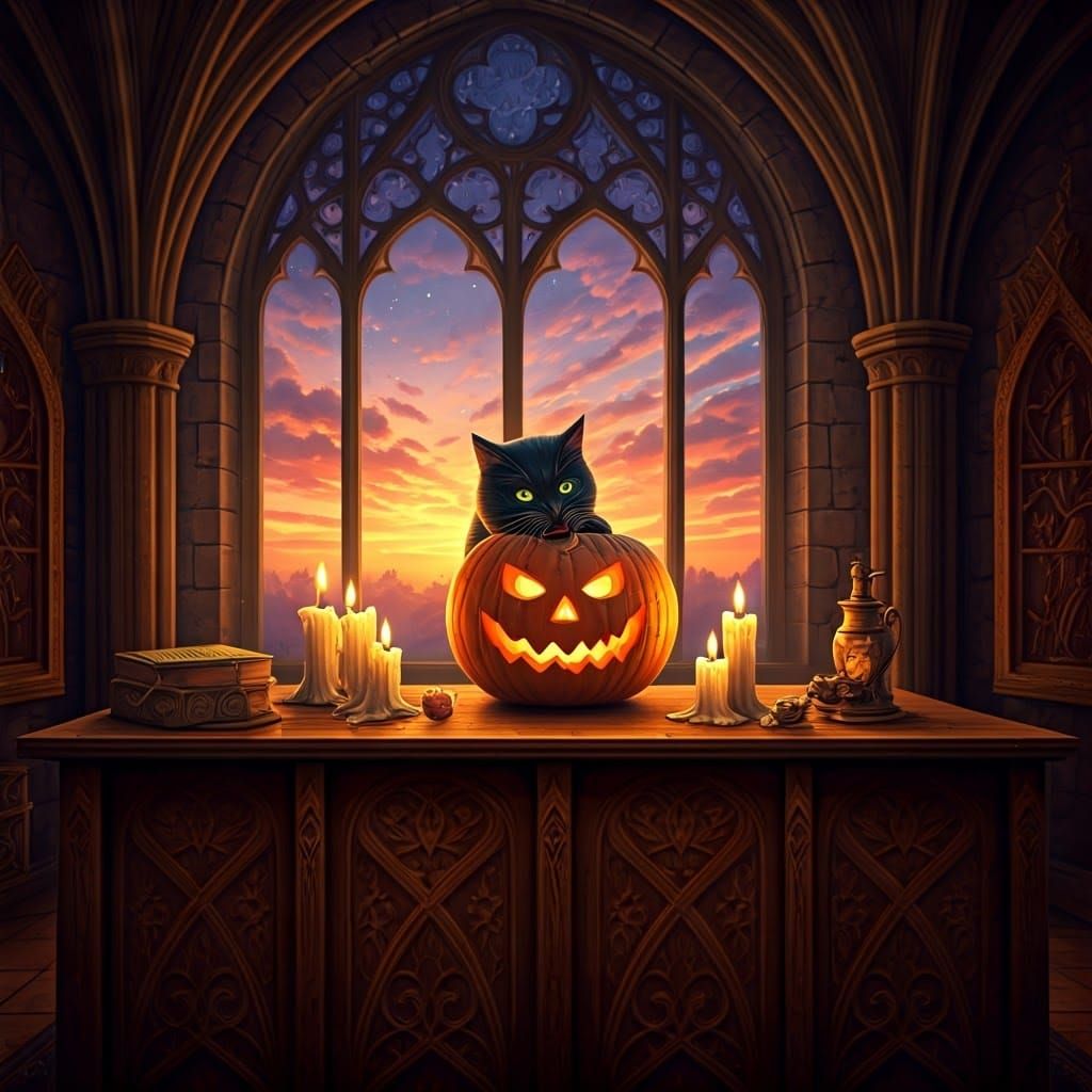 Black Cat Mischief in Magical Autumn Castle