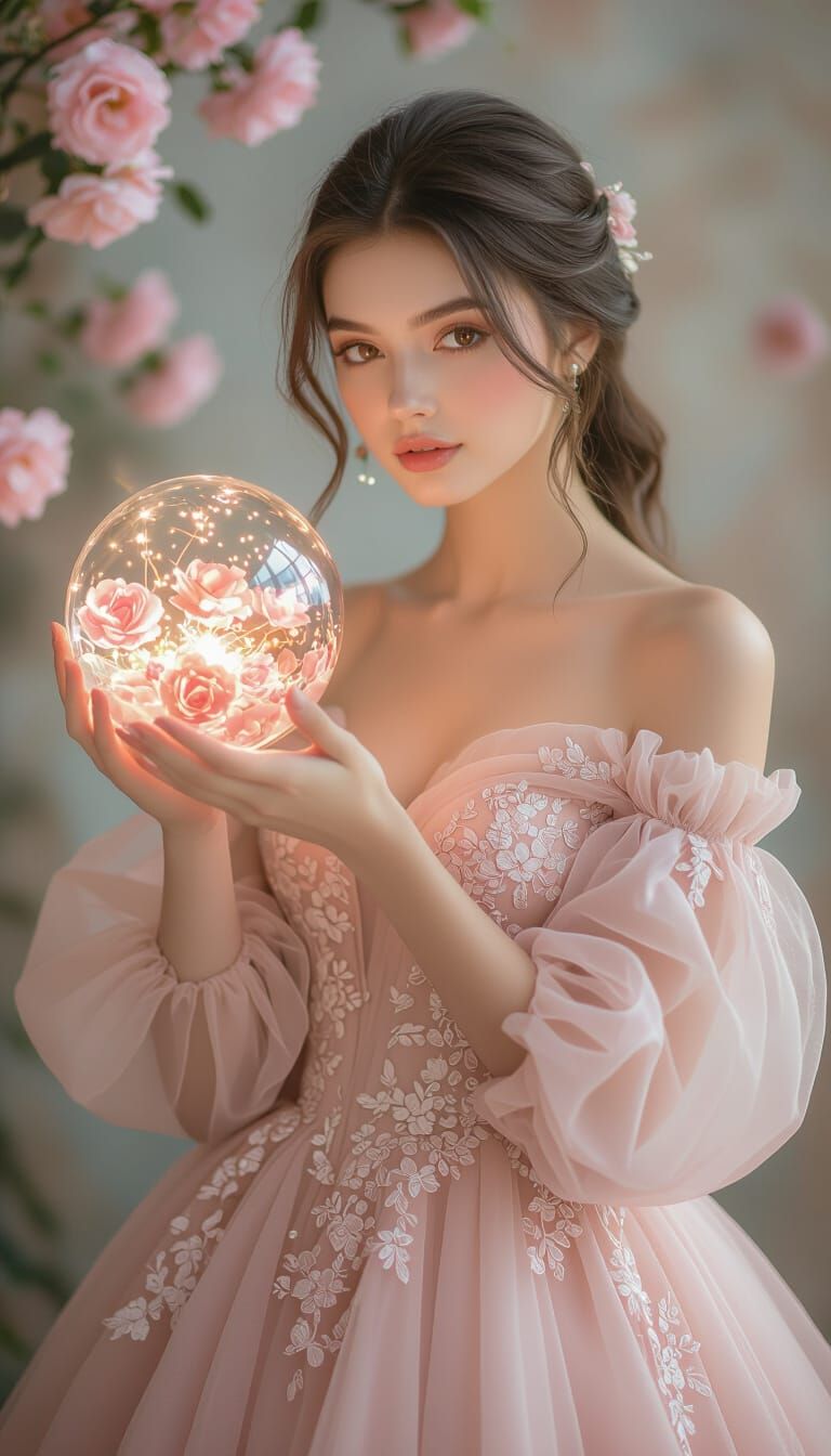 Romantic Portrait of Woman with Glowing Orb