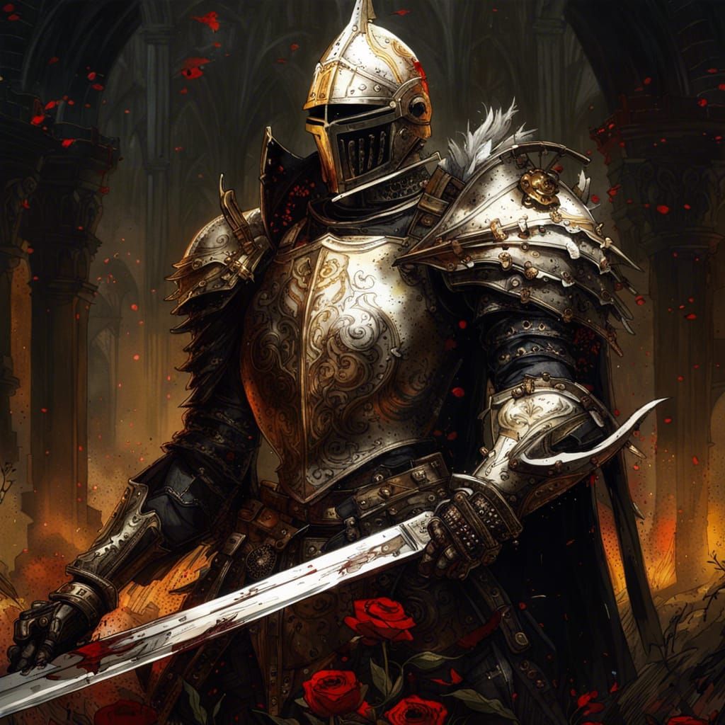 Gothic Knight Templar in Blood Rose Field