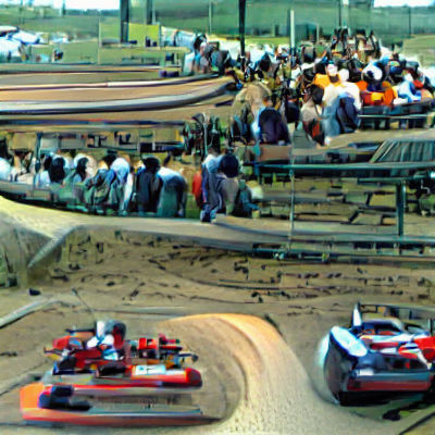 Race Cars on Track with Spectators