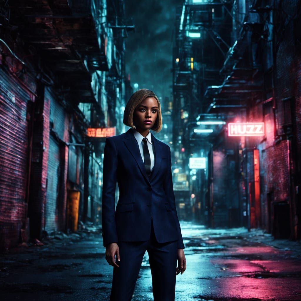 Female Sci-Fi Protagonist in Dark Alleyway