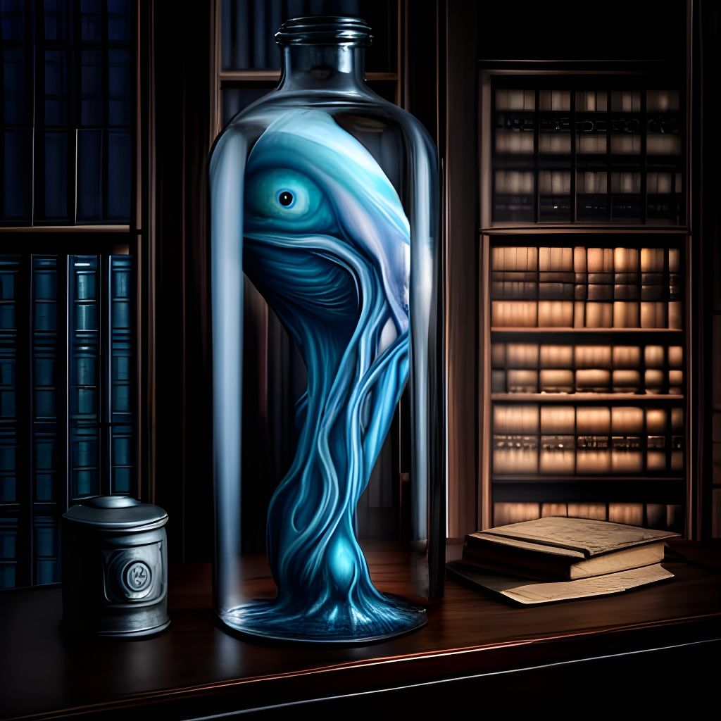 Blue Whale in a Bottle, Detailed Digital Art