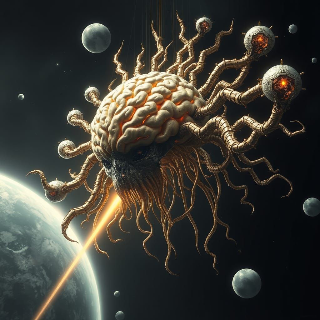 Colossal Celestial Being in Nebula, Dark Surreal Style