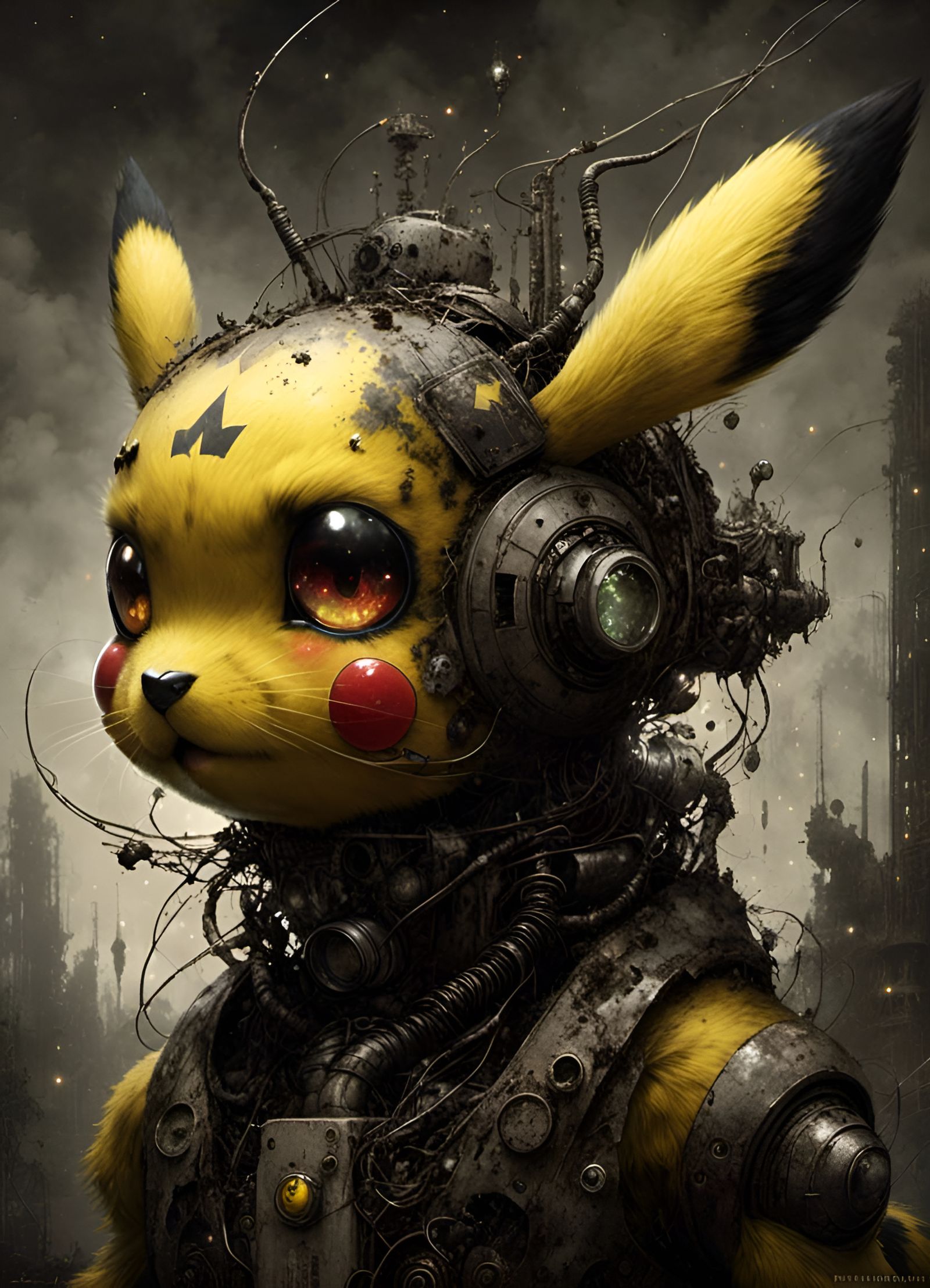 Cybernetic Pikachu Robot Monster Portrait