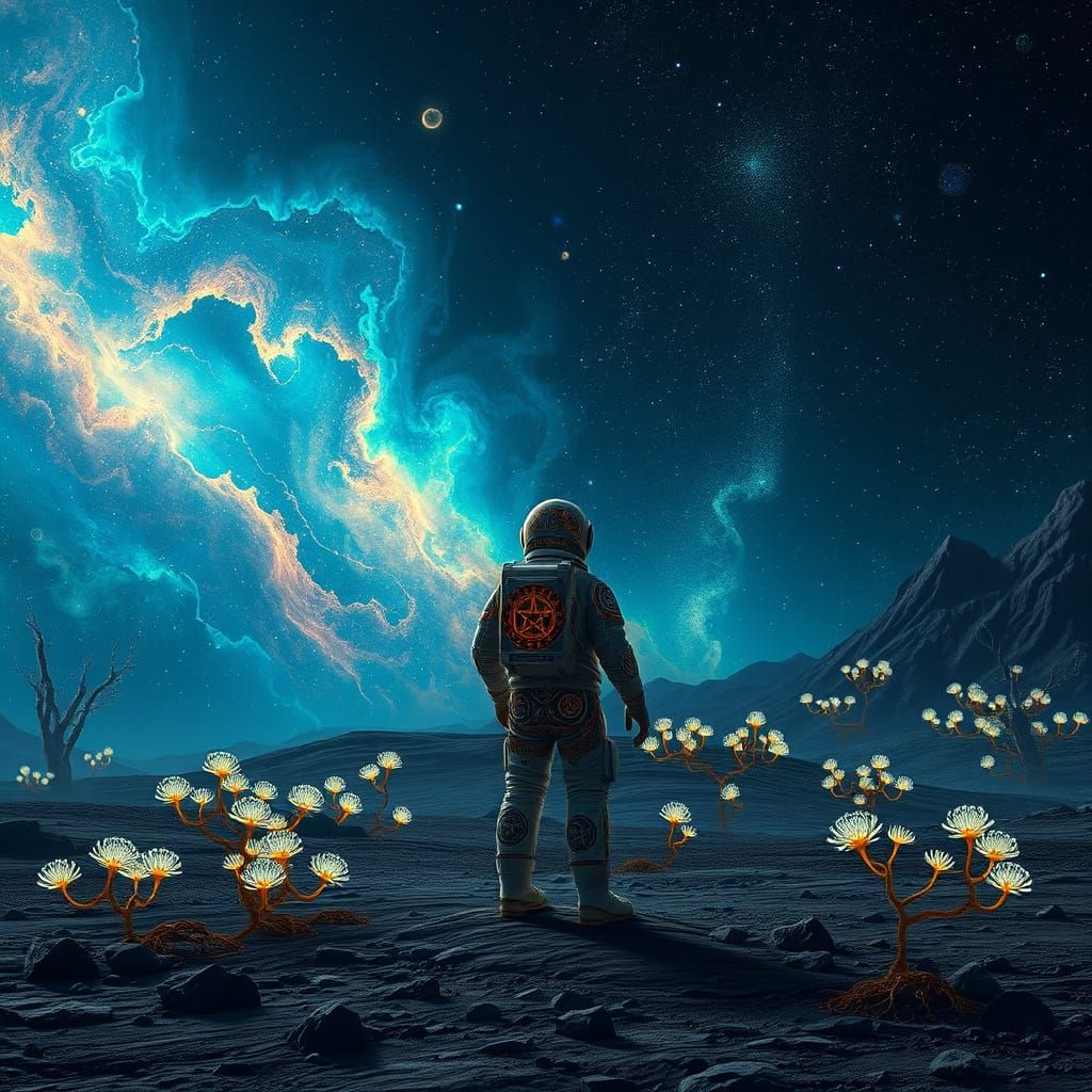 Space Explorer in Ancient Mystic Spacesuit