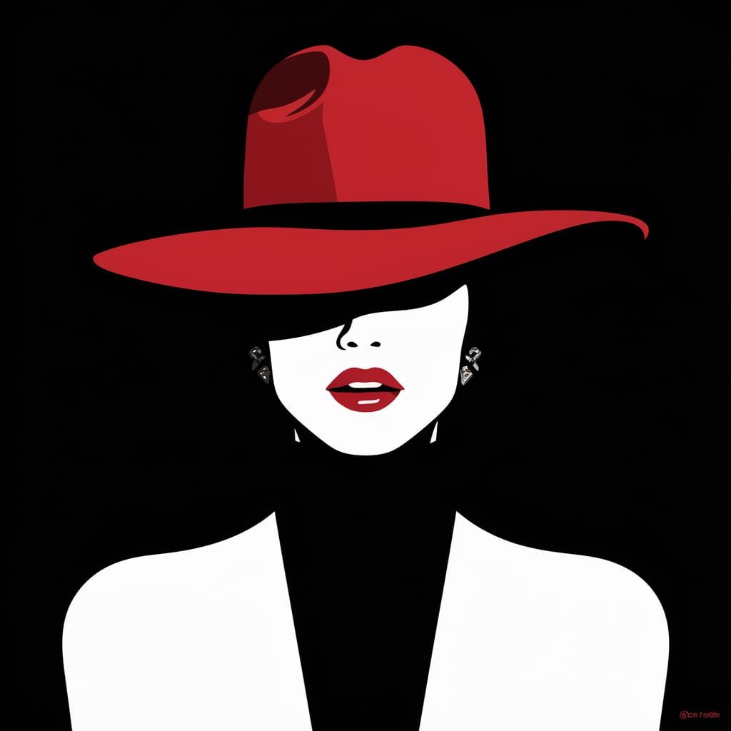 Minimalist Woman in Red Hat, Film Noir Style