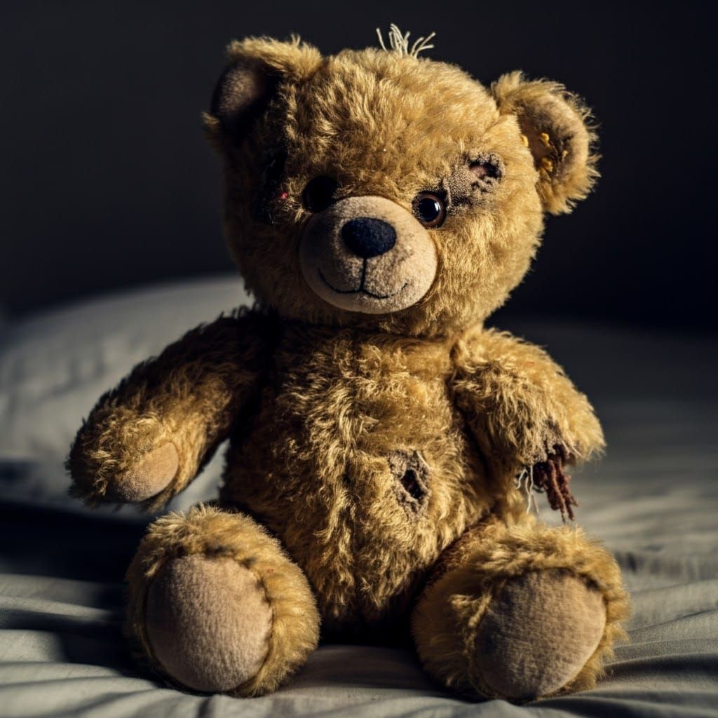Torn Teddy Bear with Missing Arm