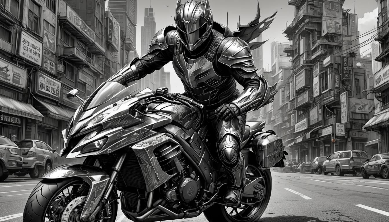 Futuristic Biker Knight. Line Art