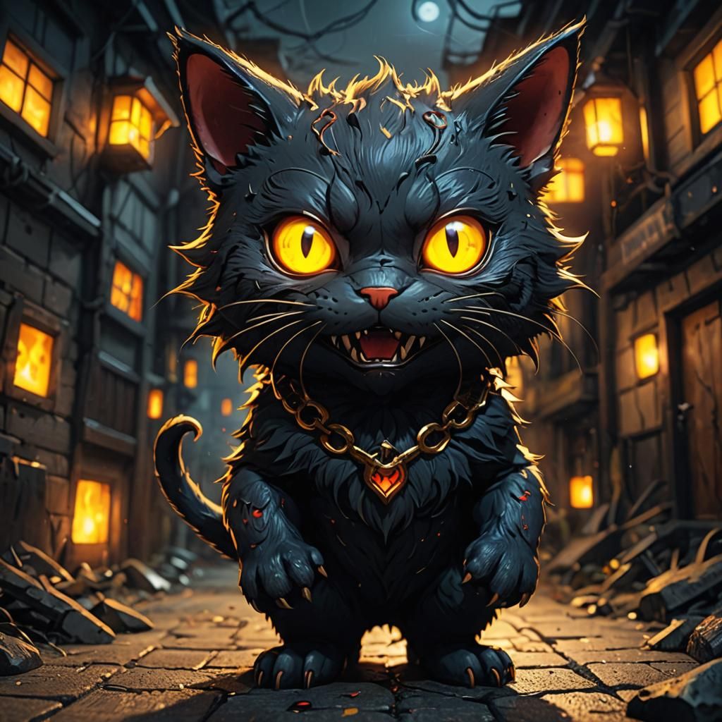 Anime Kitty with Scary Face and Glowing Eyes