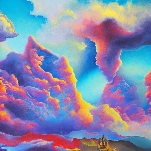 Surreal Blue Joy: Dreamlike Oil Painting in Dali Style