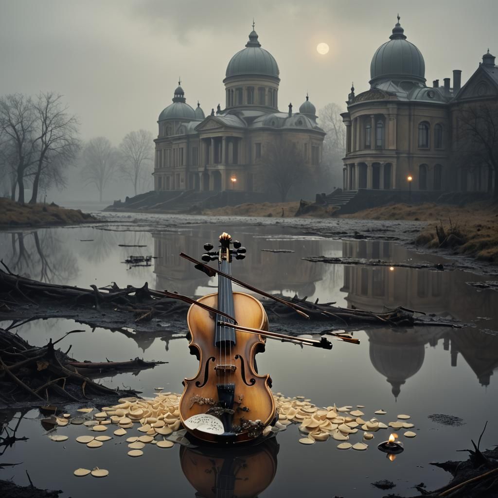 Creme Wax Violin on Moor Pond in Jugendstil Style