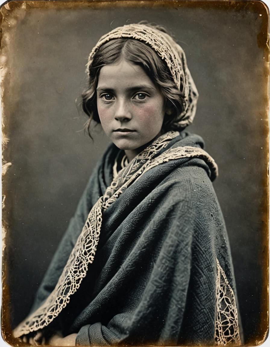 Young Girl in Blanket: Colorized Ambrotype Photography