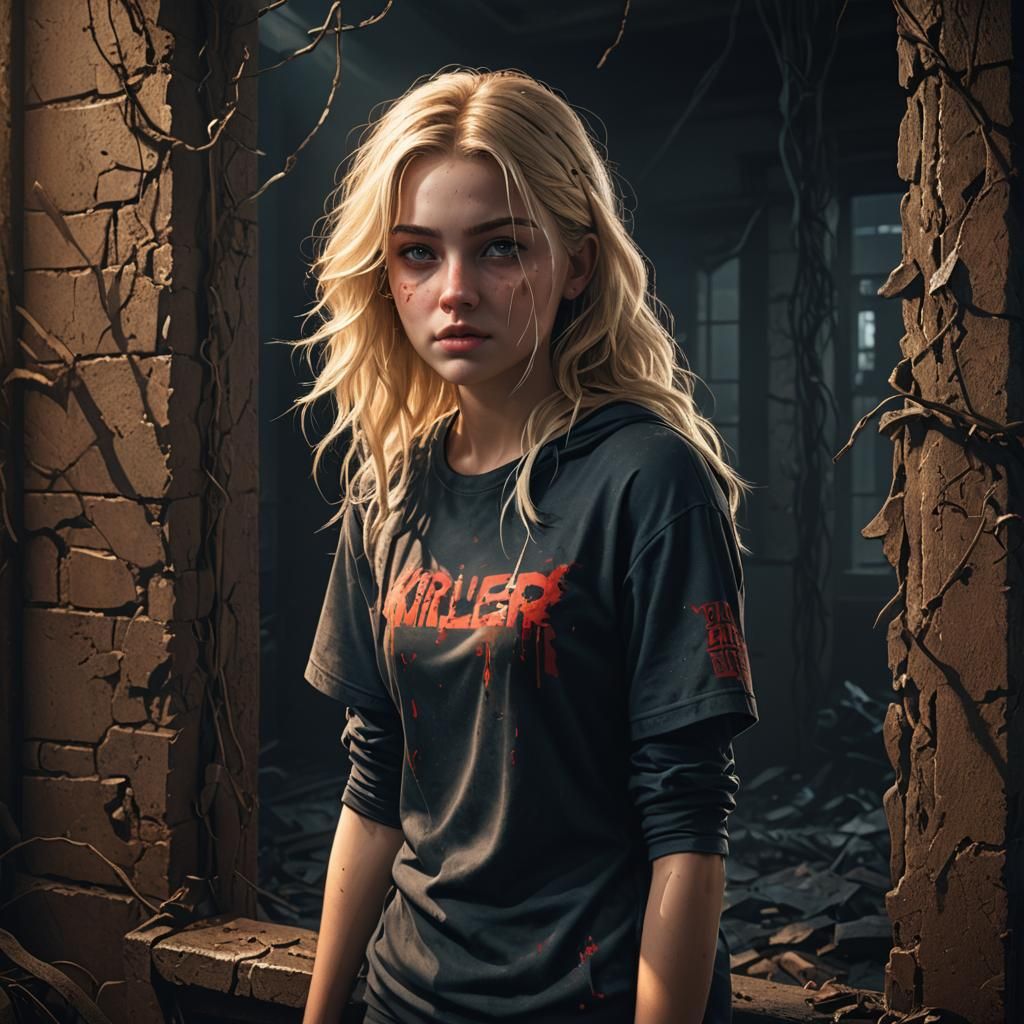 Frightened Girl Hiding from Ominous Shadow