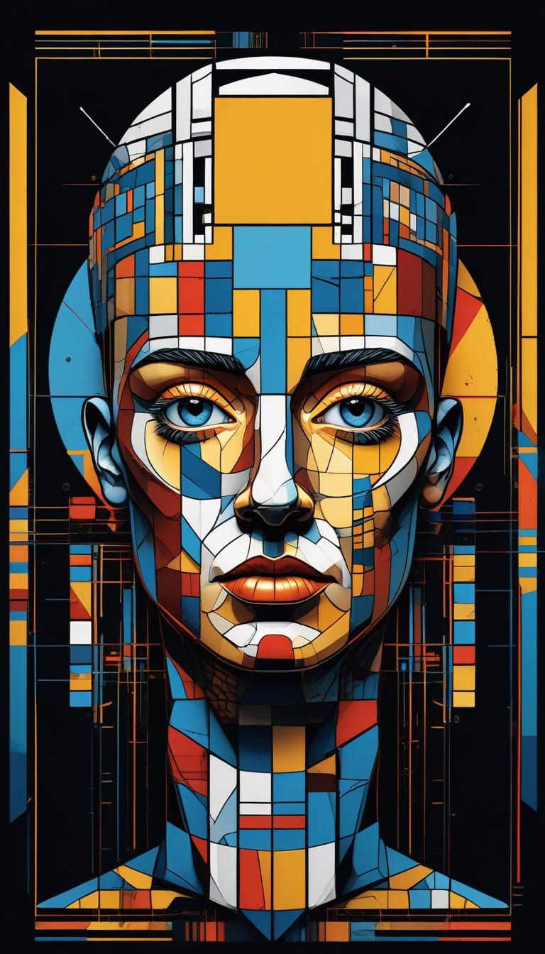 Stylized Builder in Cubist Geometric Pop Art