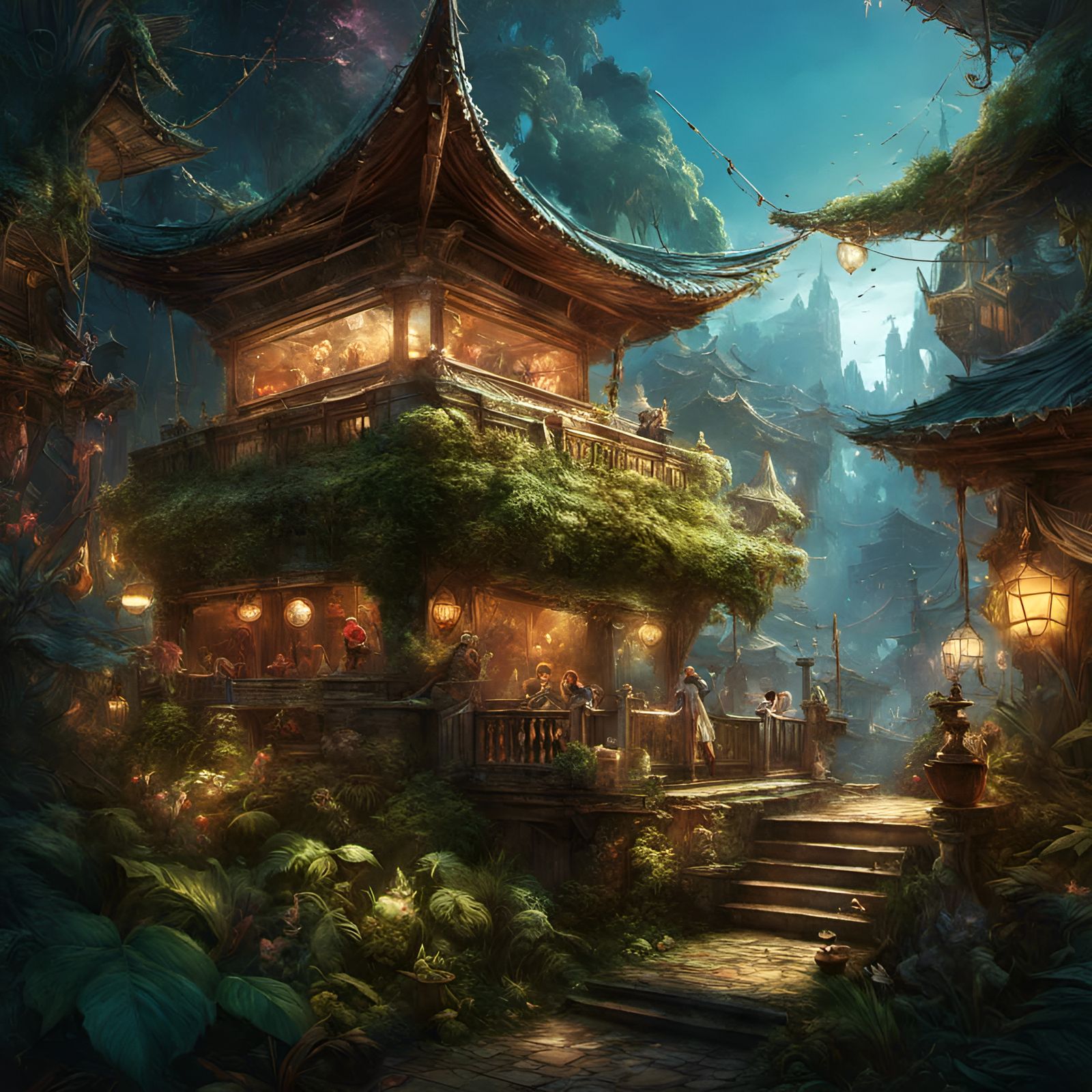 Enchanting Fantasy Scene with Playful Details