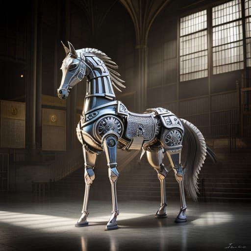Hyperrealistic Robot Horse Masterpiece: Beauty and Machinery