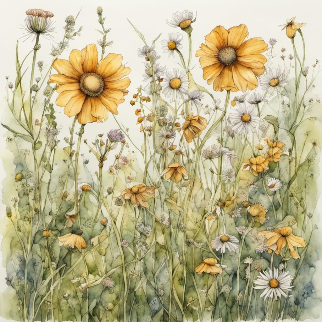 Dreamy Summer Meadow Watercolor Painting