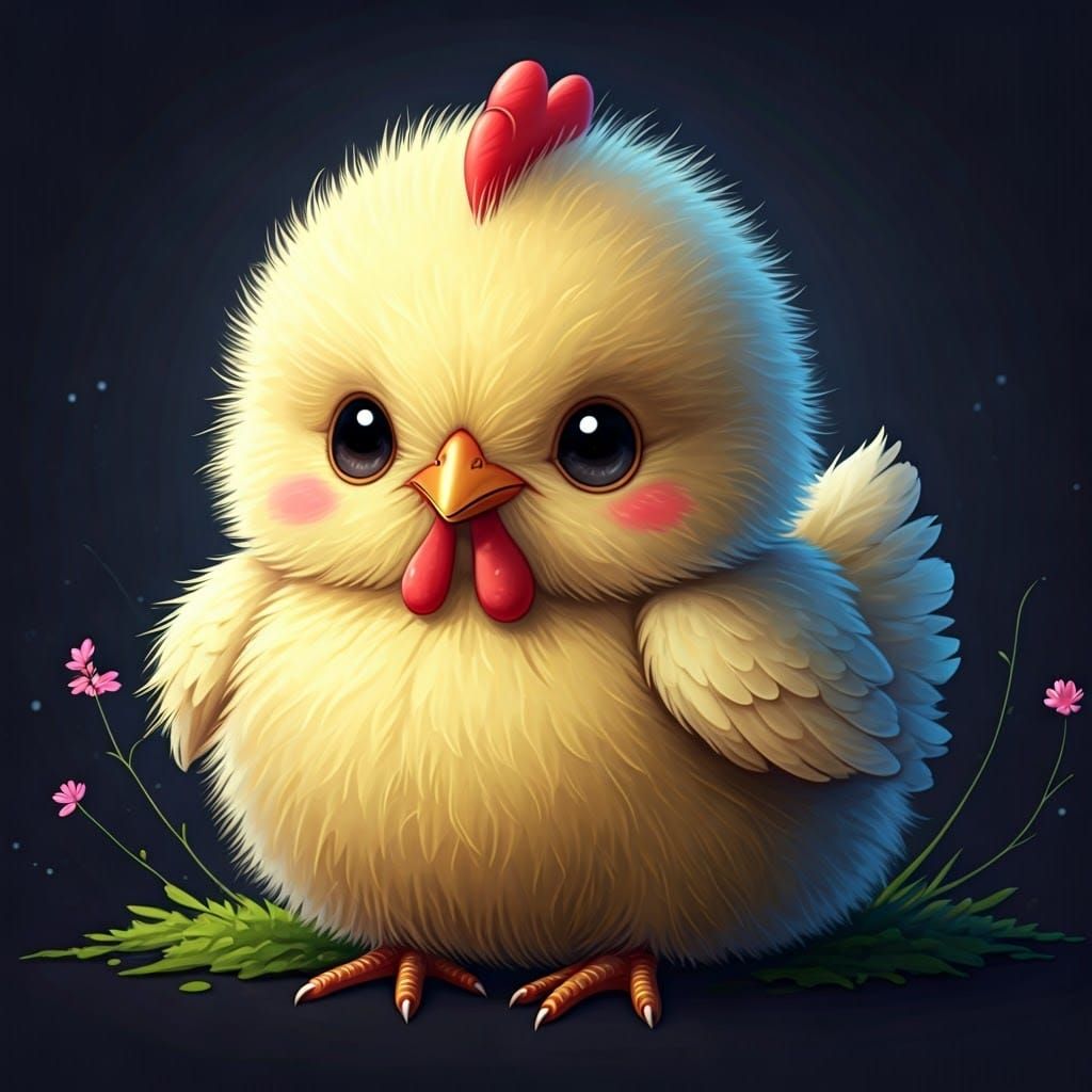 Whimsical Fantasy Chicken and Girl in Pastel Hues