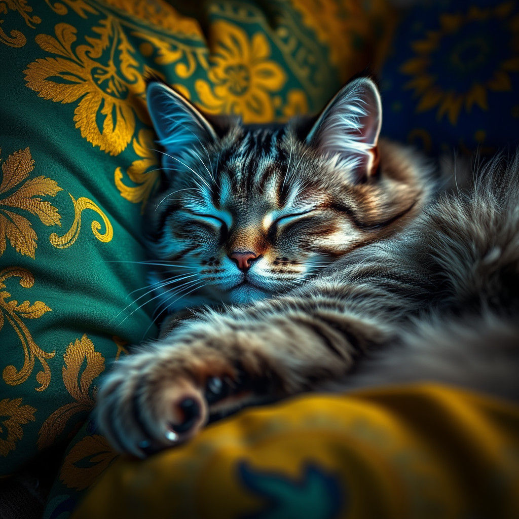 Glamorous Cat Nap in Emerald and Sapphire