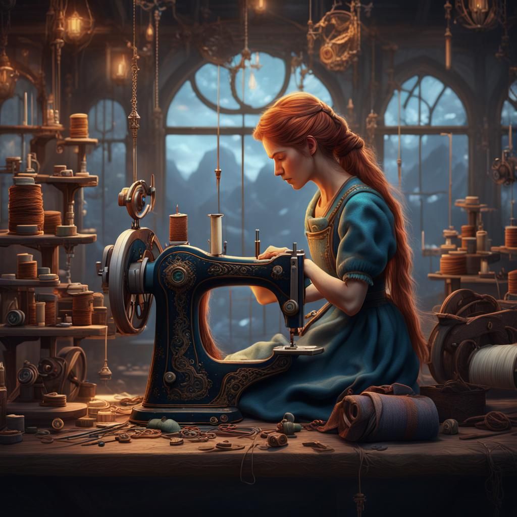 Fantastical Sewing Scene in Detailed Matte Painting