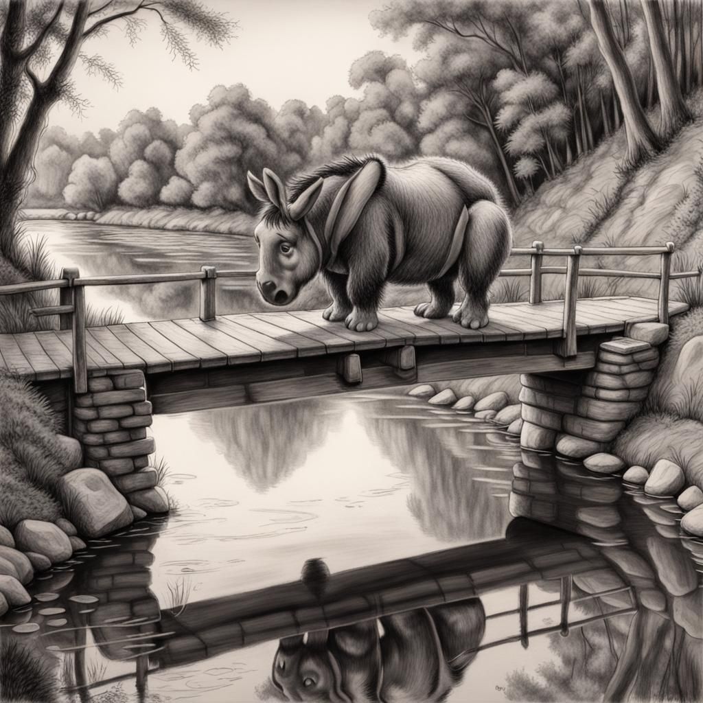 Eeyore Reflecting: Hyperdetailed Charcoal Drawing