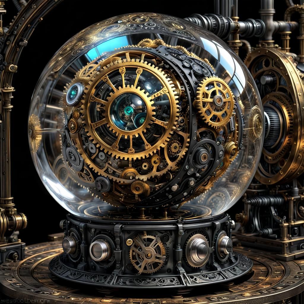 Steampunk Machine Inside Elemental Glass Orb