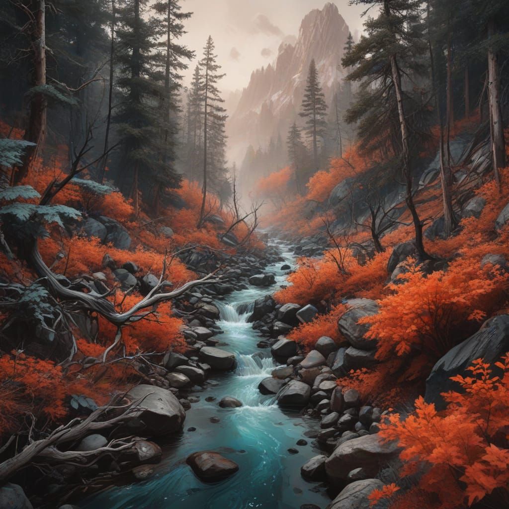 Macabre Misty Taiga Landscape Painting