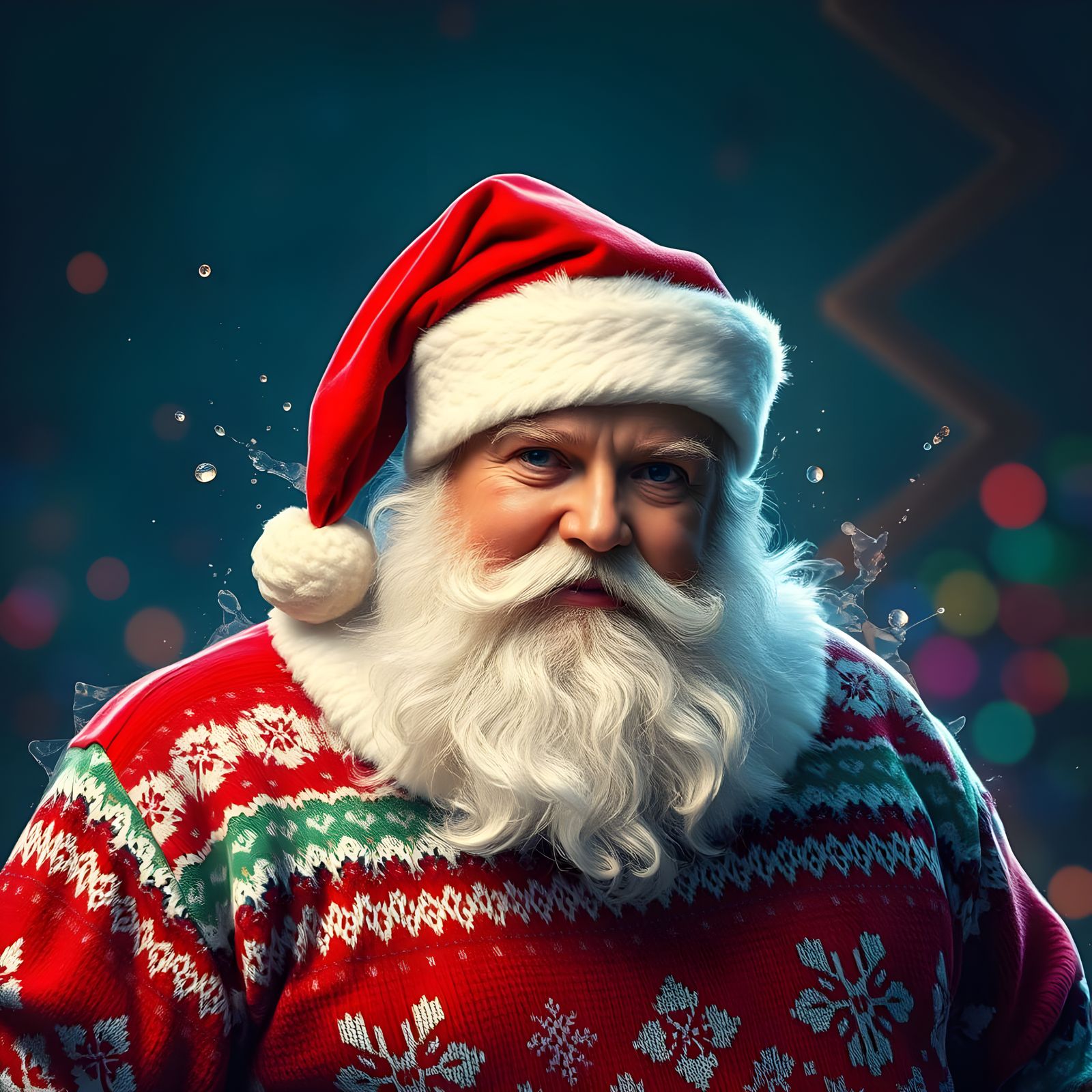 Surreal Santa in a Bizarre Holiday Sweater