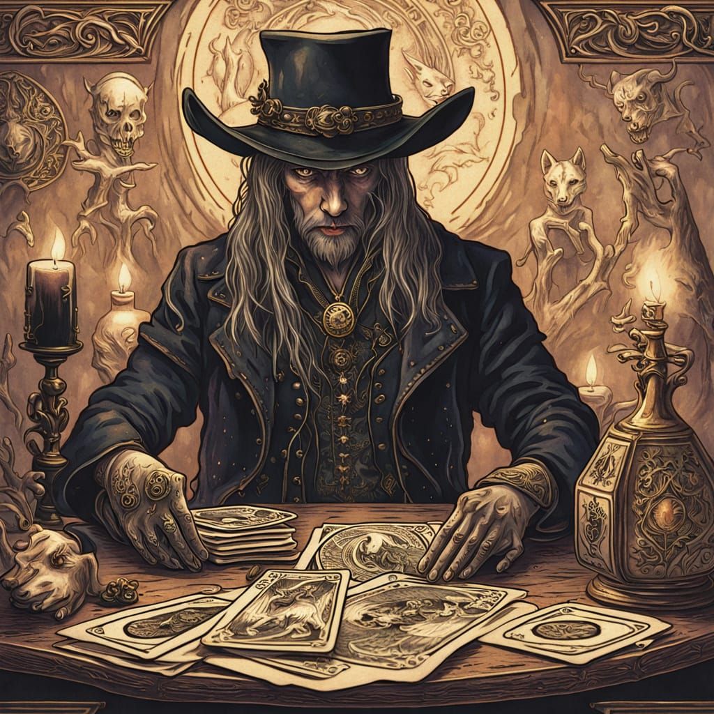 Mystical Cowboys Gambling in Old Western Saloon