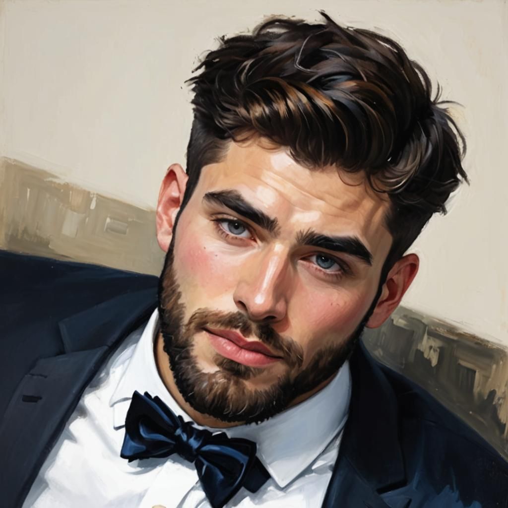 Expressionist Man in Velvet Suit, Neo-Impressionism Oil Pain...