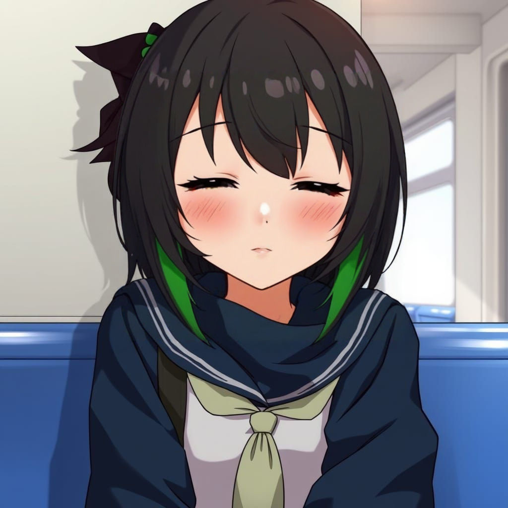 Anime Girl with Green Tipped Hair Sleeping