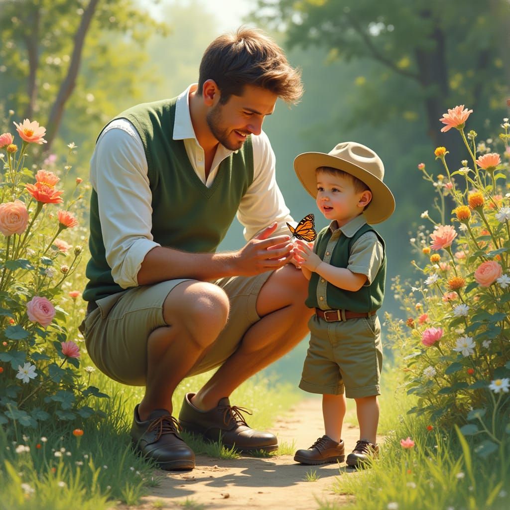 Father and Son Moment in Whimsical Safari Setting