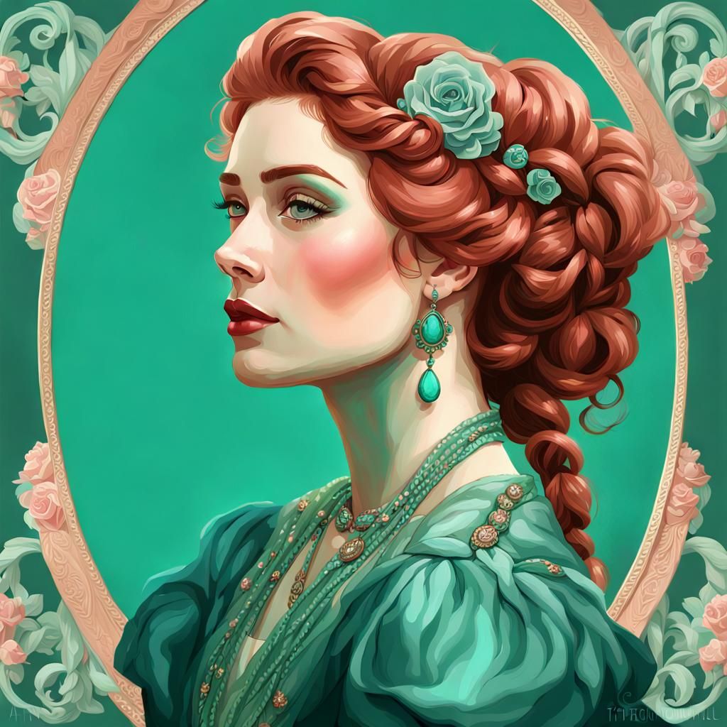 Art nouveau woman in green