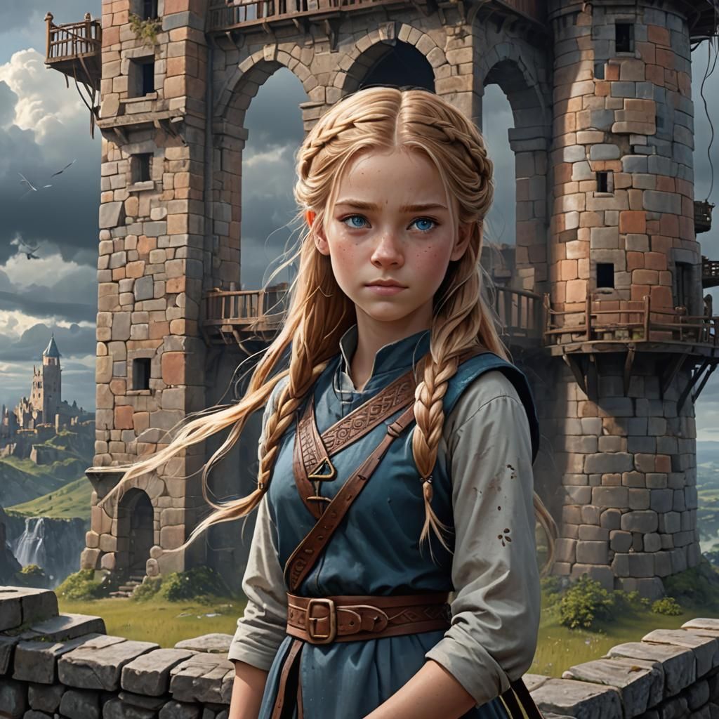 Spirited Girl in Guard Tower Ruin: Fantasy Concept Art