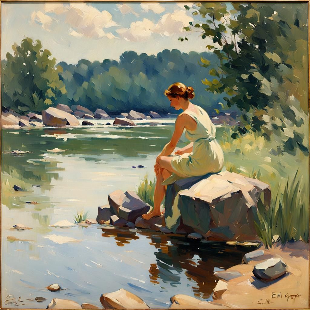Impressionist Bather in Lakeside Light