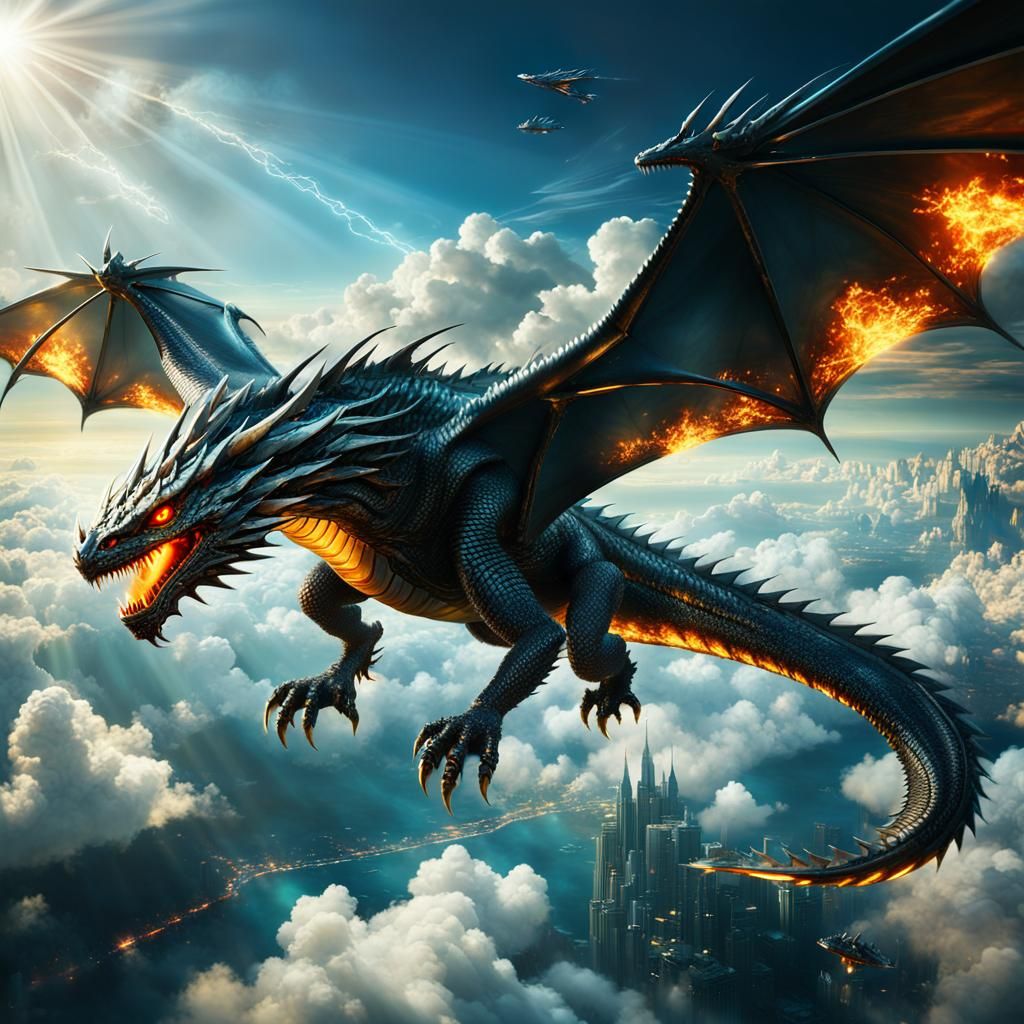 Metallic Dragon Stealth Fighter in Ghibli Style